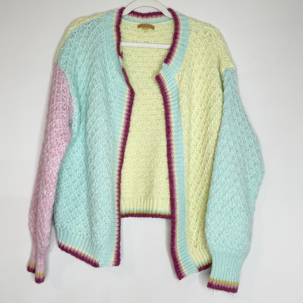 VRG GRL City of Money Pastel Chunky Knit Cardigan Wool Blend Small Oversized - Picture 4 of 9
